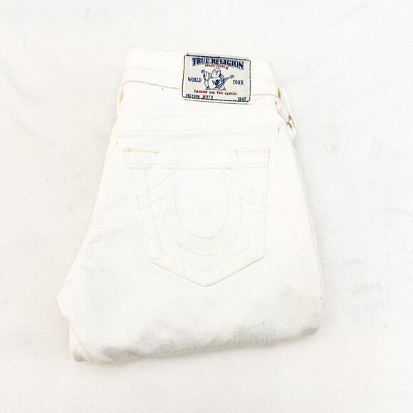 True Religion Moto Color Block Denim Jeans Gray Off White Size 25 - Picture 1 of 9